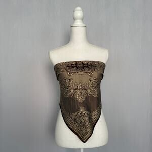 Vintage 70s Glentex Brown Cream Square Scarf, 26x26